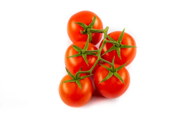 Tomates Cerises Fraîches Avec Brin Isolé Sur Fond Blanc Une — Photo