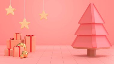 Kopya alanı için Noel hediyesi kutusu sahnesinin 3D görüntüsünü oluştur.