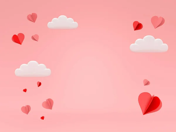 3D render Heart Sevgililer Günü için pembe romantizm arka planında yüzüyor.