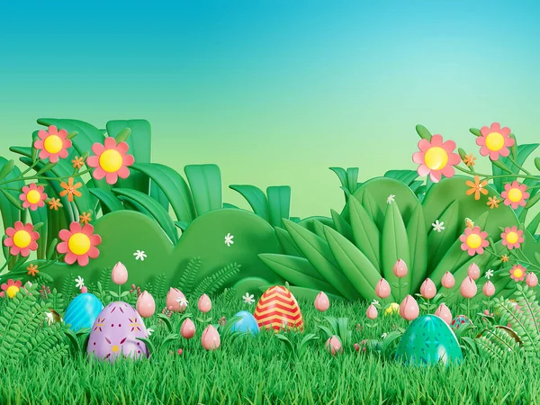 Görüntüleme Paskalya Yumurtası Çimen Tarlasında Dekore Edilir — Stok fotoğraf