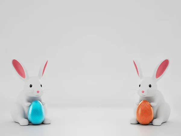 Render Image Easter Bunny Rabbit Holding Easter Egg — Stock Photo, Image