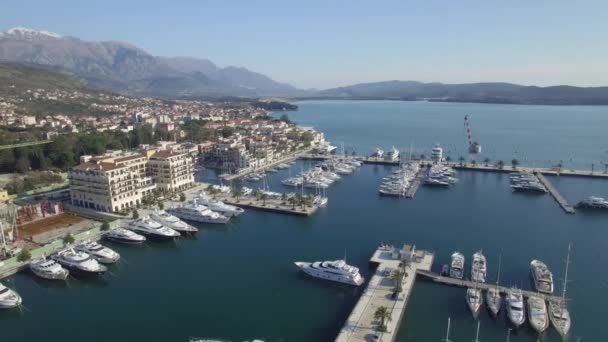 Aerial view of Porto Montenegro. Tivat city — Stock Video