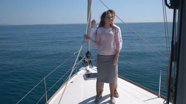 Romantic proposal scene on yacht — Stock Video