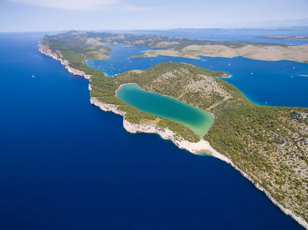Aerial view of the Slano lake in nature park Telascica, Croatia, — Stock Photo, Image