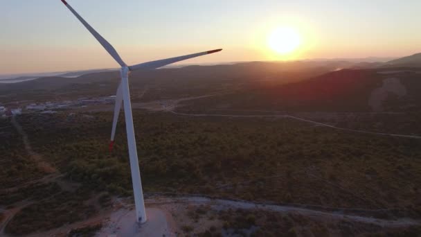 Aerial view of wind-turbines — Stock Video