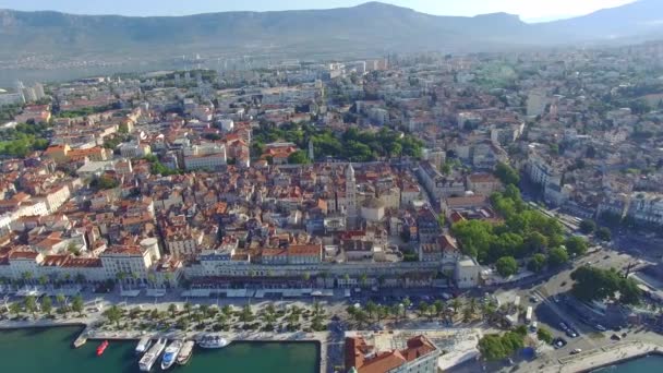 Aerial view of old town Split city center with Diocletian palace — Stock Video