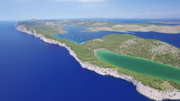 Aerial view of the Slano lake in nature park Telascica — Stock Video
