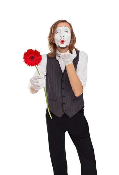 MIME-skådespelare med en blomma — Stockfoto