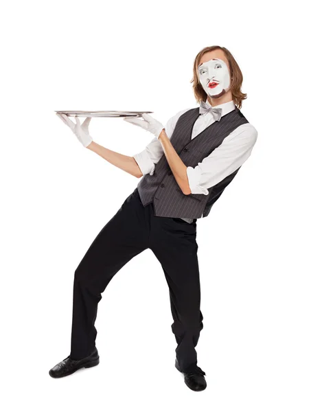 Mime actor with a empty dish — Stock Photo, Image