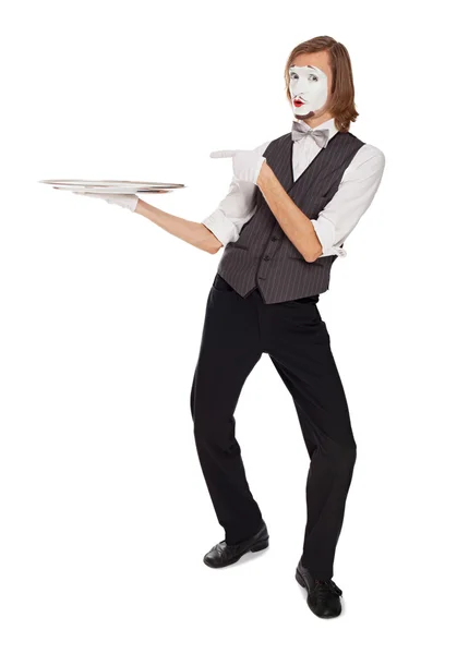 Mime actor cu un fel de mâncare gol — Fotografie, imagine de stoc