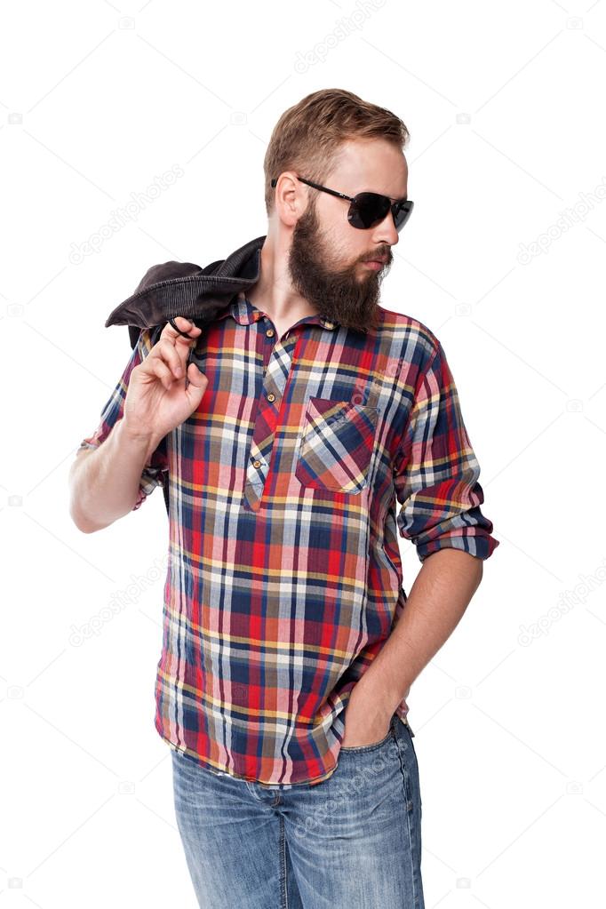 young attractive man posing in sunglasses