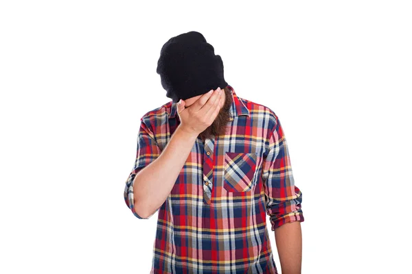 Uomo che fa il facepalm o si copre il viso con il palmo della mano — Foto Stock