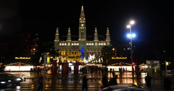 Vienna, Avusturya - 30 Kasım 2015: Rathaus adlı Noel pazarının dışına. — Stok video
