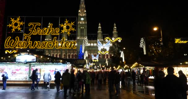 Vienna, Avusturya - 30 Kasım 2015: Rathaus adlı Noel pazarının dışına. — Stok video