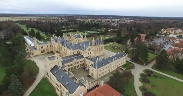 Aerial view of Lednice Castle in Czech Republic — Stock Video