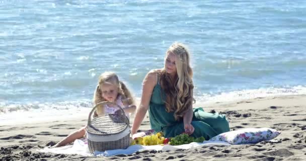 Moeder en dochter op een picknick — Stockvideo