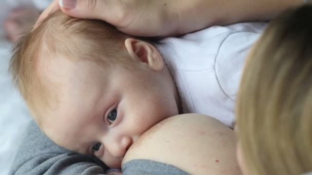 Moeder zorg. Breast feeding baby. — Stockvideo