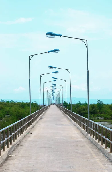 桟橋や桟橋 遊歩道 日の出時の海 背景のための桟橋や桟橋の美しい景色 バングラデシュカルナフリ川の空のジェット — ストック写真