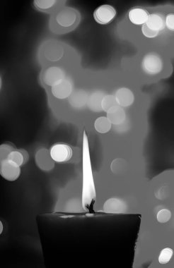 Karanlığın içindeki mum ışıkları renkli ışık efektleriyle ve kutsal anlar ve duvar kağıtları için bokeh. Geceleyin arka planda mum ışığı.