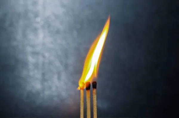 Group of a red match burning isolated with the background. Row burning matchstick in the chain reaction. Matchstick art photography.