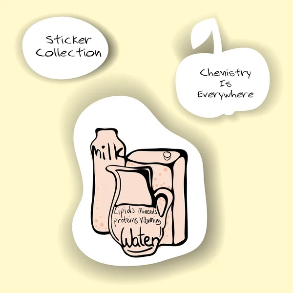 The Sticker Design. Chemistry is everywhere. The Chemistry of Milk — Stock Vector