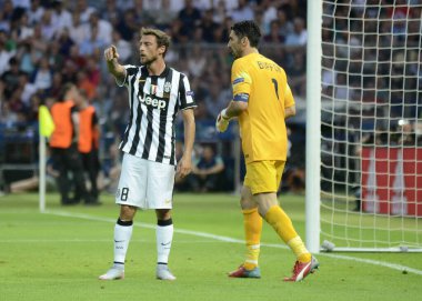 BERLIN, GERMANY - 6 Haziran 2015: Olympiastadion 'da Juventus Torino ve FC Barcelona arasında oynanan 2014 / 15 UEFA Şampiyonlar Ligi Finali sırasında çekilmiştir..