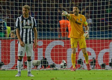 BERLIN, GERMANY - 6 Haziran 2015: Olympiastadion 'da Juventus Torino ve FC Barcelona arasında oynanan 2014 / 15 UEFA Şampiyonlar Ligi Finali sırasında çekilmiştir..
