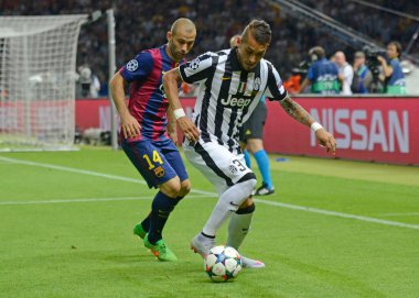 BERLIN, GERMANY - 6 Haziran 2015: Olympiastadion 'da Juventus Torino ve FC Barcelona arasında oynanan 2014 / 15 UEFA Şampiyonlar Ligi Finali sırasında çekilmiştir..