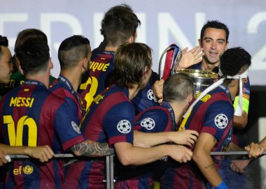 BERLIN, GERMANY - 6 Haziran 2015: Olympiastadion 'da Juventus Torino ve FC Barcelona arasında oynanan 2014 / 15 UEFA Şampiyonlar Ligi Finali sırasında çekilmiştir..