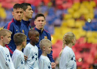 BERLIN, GERMANY - 6 Haziran 2015: Olympiastadion 'da Juventus Torino ve FC Barcelona arasında oynanan 2014 / 15 UEFA Şampiyonlar Ligi Finali sırasında çekilmiştir..