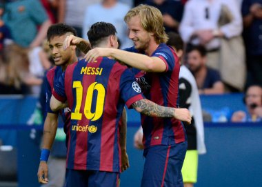 BERLIN, GERMANY - 6 Haziran 2015: Olympiastadion 'da Juventus Torino ve FC Barcelona arasında oynanan 2014 / 15 UEFA Şampiyonlar Ligi Finali sırasında çekilmiştir..