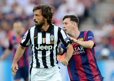 BERLIN, GERMANY - 6 Haziran 2015: Olympiastadion 'da Juventus Torino ve FC Barcelona arasında oynanan 2014 / 15 UEFA Şampiyonlar Ligi Finali sırasında çekilmiştir..