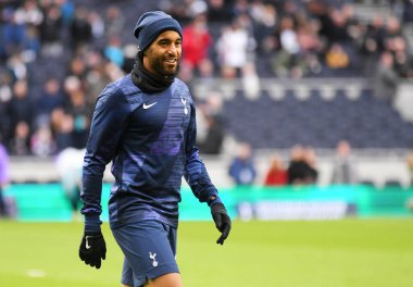 LONDON, ENGLAND - MArch 1, 2020: Tottenham 'dan Lucas Moura Tottenham Hotspur FC ile Wolverhampton FC arasında oynanan 2020 / 21 Premier League maçı öncesinde Tottenham Hotspur Stadyumu' nda çekilmiştir..