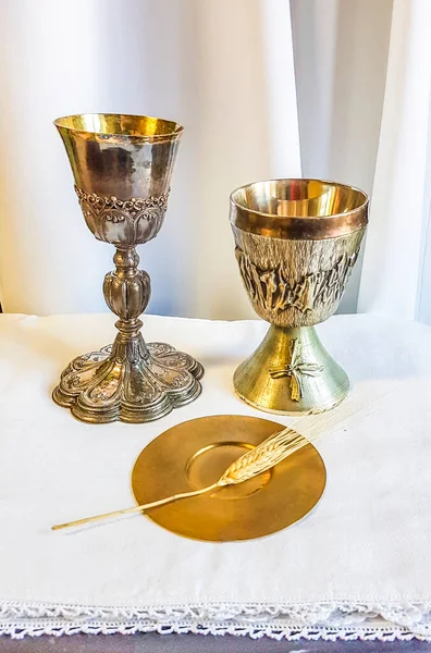 Ear Wheat Ripens Bread Which Becomes Body Jesus Christ Chalice — Stock Photo, Image