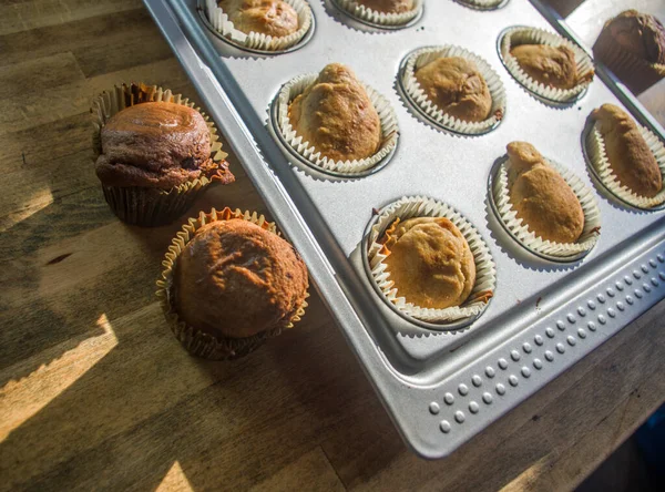 Ochtends Zonlicht Verlicht Kleine Room Chocolade Muffins Warm Stomend Vers — Stockfoto