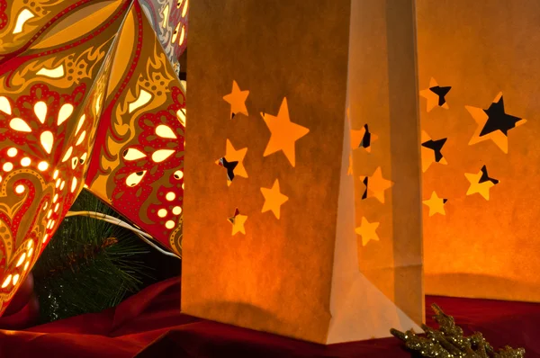 Decorations for Christmas : stars , lights , candles and balls — Stock Photo, Image