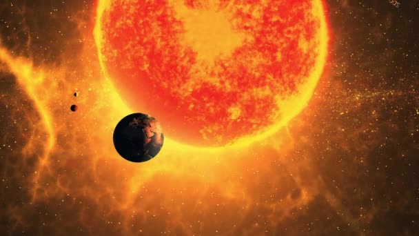 Земля Горячее Солнце Космосе — стоковое видео