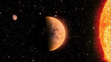 Uzaydan gelen sıcak turuncu bir renk ve parlayan büyük bir güneş. Bu görüntünün elementleri NASA tarafından desteklenmektedir