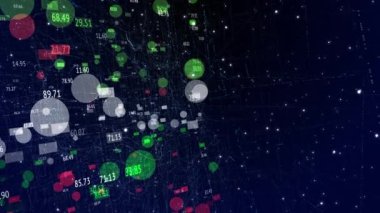 İş ve yatırım ticareti geçmişi için çalışan yeşil ve kırmızı sayılara sahip modern veri şebekesi