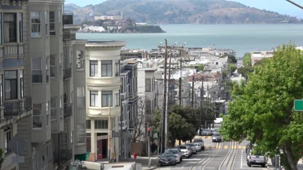 San Francisco Victoriaanse Huizen Met Uitzicht Baai — Stockvideo