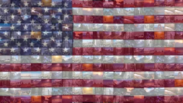 Americká Vlajka Obrázků Národních Parků Malebných Amerických Orientačních Bodů — Stock video