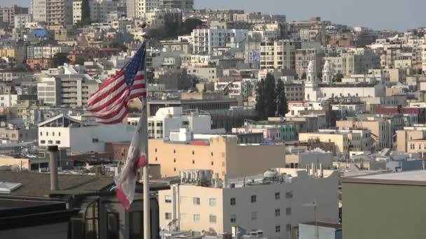 Amerikaanse Vlag Stad Panoramische Skyline Uitzicht — Stockvideo