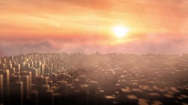 Kurgusal şehrin üzerinde gün batımı