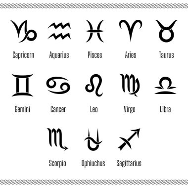Zodiac işaretleri. On üç işaretli vektör kümesi.