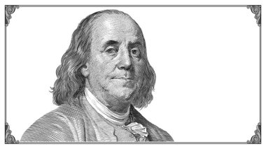 Benjamin Franklin portrait with frame on white background. Vector drawing. clipart