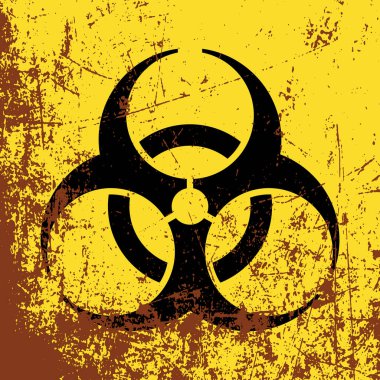 Biohazard symbol on yellow background. Vector illustration in grunge style.