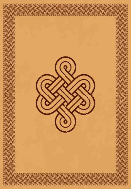 Düz şablon dekoratif çerçeve Kelt düğümü. Eski sayfa.