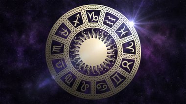 Zodiac circle with astrological symbols. 13 zodiac signs in the starry space. clipart