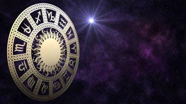Template 13 zodiac signs on  galaxy background. Zodiac circle in space. clipart