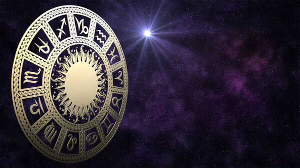 Template 13 zodiac signs on  galaxy background. Zodiac circle in space.